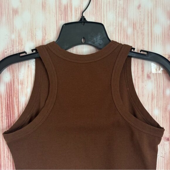 Unbranded Chocolate Brown Ribbed Racerback Cropped Tank Top - Picture 6 of 7